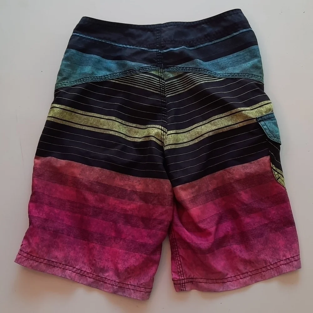 Hurley Striped Board Shorts Swim Trunks 24 Black Pink Green